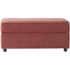 a red ottoman with wheels on it