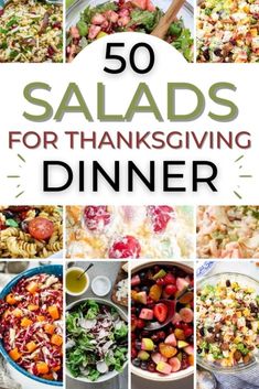 the cover of 50 salads for thanksgiving dinner, with pictures of different dishes and vegetables