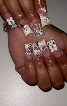 Retro Nails, Punk Nails, Edgy Nails, Long Square Acrylic Nails