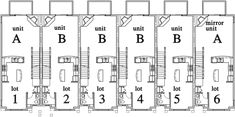 the floor plan for an apartment building with multiple levels and four floors, all in different colors