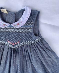 Midnight Dot Delight Smocked Dress - Etsy English Smocking, Smocking Pattern, Smocking Dress, Hand Smocking, Hand Smocked Dress, Smocked Baby Dresses, Smocked Clothes, Smocked Dresses, Frock Patterns