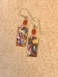 Artistic Brown Copper Earrings, Artistic Copper Earrings, Handmade Rectangular Copper Earrings, Flame Painting, Metal Jewelry Making, Copper Bracelets, Deep Autumn, Soldering Jewelry, Paper Earrings