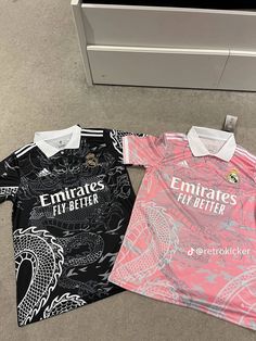 two soccer jerseys sitting on the ground next to each other in front of a locker