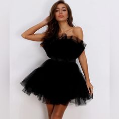 Joyfunear Bow Front Layered Tube Tulle Black Dress Brand New, Without Tags, Never Worn! Size - Small Retail $45 Side Zip Lined Tiered Tulle Strapless Dress Tulle Black Dress, Bday Balloons, Formal Wear Dresses, Shein Dress, Special Occasion Outfits, Black Ruffle, Tulle Dress, Dress Brands, Formal Wear