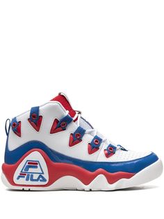 red/white/blue leather perforated detailing logo patch to the front round toe front lace-up fastening pull-tab at the heel chunky rubber sole These styles are supplied by a premium sneaker marketplace. Stocking only the most sought-after footwear, they source and curate some of the most hard to find sneakers from around the world. Fila Grant Hill, Grant Hill, Sneakers Blue, Red White Blue, Blue Leather, Patch Logo, Lace Front, White Blue, Red White