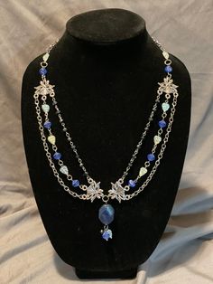 This is a beautiful handmade multi-strand necklace with a lobster clasp. It is 23 1/2 inches long. Beaded Necklace Ideas, Multi Strand Beaded Necklace, Beaded Lanyards, Necklace Ideas, Seed Bead Necklace, Blue Jewelry, Large Earrings, Multi Strand Necklace, Strand Necklace