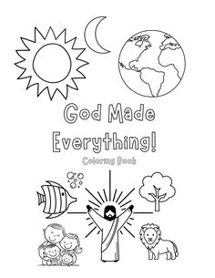 Christian coloring book, creation story coloring pages. Genesis chapter 1. In the beginning god created heaven and earth. Christian kid activities God Created Heaven And Earth Craft, God Created All Things Craft, Creation Story Coloring Pages, God Made Me Coloring Page, God Made Everything Craft Preschool, God Created Everything Craft, God Creation Activities For Kids, Creation Crafts For Preschool