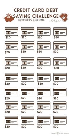 the printable credit card debt saving challenge is shown in black and white, with brown numbers