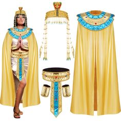 PRICES MAY VARY. Egyptian Costume Set: the Egyptian costume accessories kit includes an Egyptian headpiece, an Egyptian collar, an Egyptian belt, a pair of wristbands and a golden cloak, which are beautiful and practical accessories for Egyptian clothing Comfortable to Wear: the Egyptian costume is made of composite cloth, soft and comfortable, bringing you a pleasant wearing experience; The Egyptian headpiece is made of cloth, beads and rhinestones, light to wear and will not bring too much bur Pharoah Costume, Egyptian Headpiece, Egyptian Halloween, Egyptian Collar, Egyptian Party, Egyptian Accessories, Egyptian Clothing, Beaded Headpiece, Hollywood Party