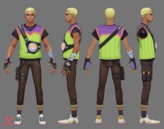 the character is wearing different types of clothing