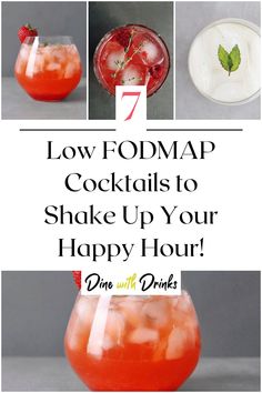 Collage of 4 low fodmap cocktails. Low Fodmap Drinks Alcohol, Low Fodmap Drinks, Low Fodmap Alcoholic Drinks, Low Fodmap Cocktails, Low Fodmap Juicing Recipes, Low Fodmap Recipes Breakfast, Lowfod Map Smoothies, Fodmap Drinks, Low Fodmap Restaurant Options