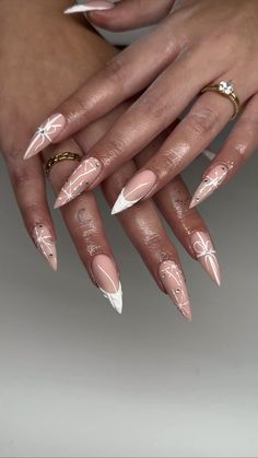 #winter #winternails #stiletto #nails #nailart #christmasnails #christmas #wintertrends #winterstyle #christmasideas @mariesnailz White French Christmas Nails Almond, Sweater Nails Designs Almond, Winter Nail Ideas Stiletto, Long Almond Winter Nails, Baddie Christmas Nails Almond, Stilleto Holiday Nails