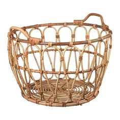 a wicker basket with handles on an isolated white background for use in home decor