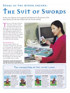 an advertisement for the book, the suit of swords featuring a woman holding a card