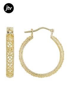 Artisan Collection of Turkey��� 18k Yellow Gold Over Sterling Silver Filigree Hoop Earrings. Measures approximately 1.17"L x .18"W. Saddleback closure. Small Hoop Filigree Jewelry Gift, Ornate Hoop Jewelry For Pierced Ears, Elegant Small Hoop Earrings With Intricate Design, Gold Filigree Small Hoop Jewelry, Filigree Hoop Jewelry As A Gift, Filigree Hoop Jewelry For Gift, Filigree Hoop Jewelry Gift, Elegant Hoop Jewelry With Intricate Design, Elegant Small Hoop Filigree Earrings