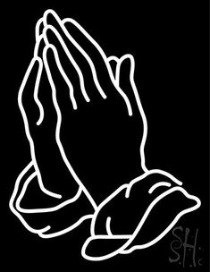 a black and white drawing of a praying hand