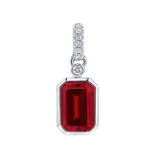 14 Karat White Gold Chatham® Created Octagon Ruby Pendant with .35ctw Lab Grown Diamonds on an 18" Rope Chain

Ruby is July's birthstone and the 15th and 40th anniversary gem. Fine Jewelry With Brilliant Cut Lab-created Ruby, Ruby Jewelry With Diamond Accents, Emerald Cut, Emerald Cut Ruby Jewelry With Diamond Accents, White Gold Jewelry With Prong-set Lab-created Ruby, Gia Certified Red Platinum Jewelry, Gia Certified Red Emerald Cut Jewelry, Red Emerald-cut Diamond Accented Jewelry, Red Brilliant Cut 14k White Gold Jewelry, Fine Jewelry With Vvs Clarity Lab-created Ruby