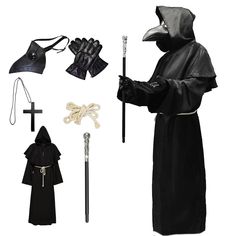 PRICES MAY VARY. Plague Doctor Costume Include: Robe, Hood, Plague doctor mask, Cane, Gloves, Necklace, Belt. Made of High-quality Materials: These Halloween costumes are made of high-quality PU leather and high-end polyester fibers, which are comfortable and durable. It is an ideal addition to Halloween, carnival, costume parties, and punk parties. Excellent Design: Our plague doctor mask has two rows of ventilation holes underneath, which can effectively prevent lens fogging and maintain smoot Medieval Black Halloween Costume, Black Medieval Costume Accessories For Cosplay, Medieval Black Costume Accessories For Cosplay, Gothic Masks And Prosthetics For Halloween Cosplay, Steampunk Cosplay Costume For Halloween Costume Party, Steampunk Cosplay Costume For Halloween, Black Medieval Costume Accessories For Costume Party, Black Medieval Costume Accessories For Parties, Steampunk Costumes For Halloween Costume Party