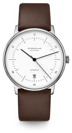 STERNGLAS S02-NA01-PR04 Naos Automatic 38mm White / Brown Watch Sapphire, Bar, Glass, Leather, White