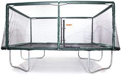 a small green trampoline with a net on the top and bottom part open