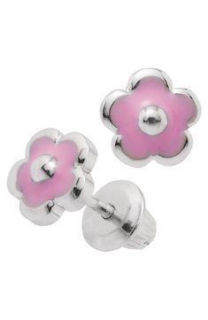 Hand-finished floral stud earrings serve as sweet and delightfully dainty accessories for your little one. 1/4" diameter Threaded post and safety bell clutch Sterling silver/epoxy Made in the USA Kids' Wear Dainty Accessories, Sterling Silver Flower Earrings, Silver Flower Earrings, Floral Studs, Kids Earrings, Pink Enamel, Sterling Silver Flowers, Flower Studs, Silver Flowers