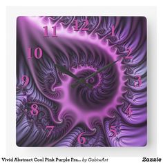 a clock with purple swirls and numbers on it