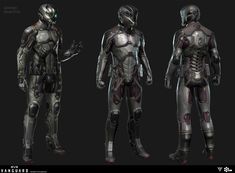 three different views of the armor worn by various people in sci - fi fashions