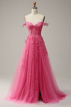 Prom Dresses Bedazzled, Lace Dress S, Sleeping Beauty Prom Dress, Pink Vintage Prom Dress, Prom Dress Inspiration Pink, Dark Pink Prom Dresses, Loose Prom Dresses, Pink Flowy Prom Dress, Hot Pink Dress Formal