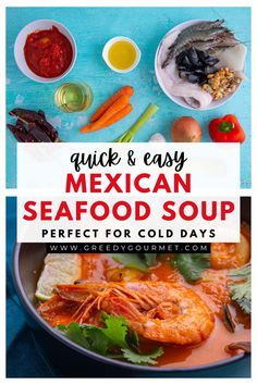 A bowl of Caldo de Mariscos featuring prawns, mussels, squid, lime wedges, and fresh cilantro in a rich, spicy tomato-based broth. Mexican Seafood Soup, Seafood Broth, Chicken Soup Recipes Easy, Seafood Soup Recipes, Easy Chicken Soup, Mexican Seafood, Broth Soup, Shrimp Soup