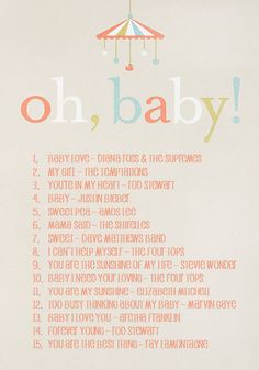 a poster with the words oh, baby written in different colors and font on it