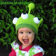 Toy Story Alien Crochet Hat Pattern PDF  fun hat with by lizzziee, $3.99 Alien Crochet, Alien Hat, Monster Alien, Hat With Braids, Crochet Hats For Boys, Crochet Pour Halloween, Alien Monster, Monster Hat, Beanie Hat Pattern