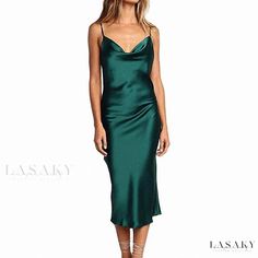 Lasaky - Luxurious Long Dress for Women Dark Green Long Dress, Green Long Dress, Long Green Dress, Iconic 90s, Backless Evening Dress, Satin Dress Long, Satin Evening Dresses, Clothing Trends, Christmas Party Dress