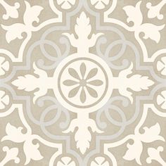 a beige and white wallpaper with an ornate design