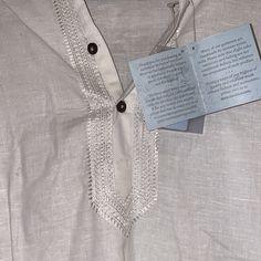 Authentic Indian Branded Shirt. Extremely Light Weight, And Cool To Wear For Summer. Traditional Hand Embroidery Traditional White Linen Shirt, White Casual Top For Festive Season, White Casual Tops For Festive Occasions, White Casual Festive Top, Casual White Top For Festive Season, White Summer Shirt With Chikankari Embroidery, Casual Embroidered Short Sleeve Kurta, Festive White Cotton Shirt, Festive White Cotton Tops