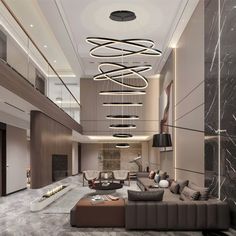 an elegant living room with marble walls and flooring is pictured in this rendering image