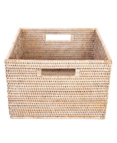 an empty wicker basket on a white background