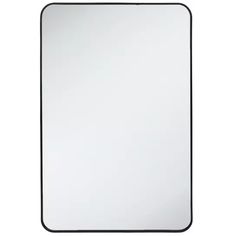 a white square mirror with black trim on the bottom and bottom edge, against a white background