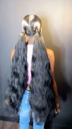 Two Pom Pom Hairstyle Black Women, Hairstyles Fake Hair, Tracks Hairstyles, Back To School Hairstyles Black Teens, Two Ponytails With Weave, Easy Hairstyles With Weave, Small Kids Desk, 2 Ponytails, Two Ponytail Hairstyles