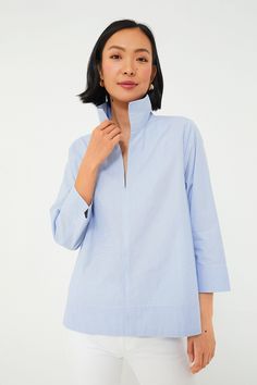 Blue Sullivan Stand Collar Blouse | Tuckernuck Stand Up Collar, Stand Collar Blouse, Stand Collar Shirt, Frilly Blouse, Cocktail Attire, Collar Blouse, Weekend Wear, Blue Blouse, Collar Shirts