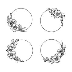 four circular frames with flowers on them