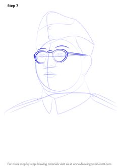 a drawing of a man wearing glasses and a hat with the words, step 7