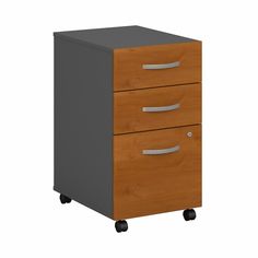 an office filing cabinet with three drawers on wheels