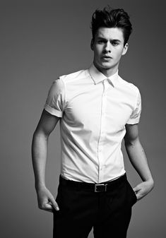 Joe Collier #mensfashion Black & White White Button Up Men, Tucked In Shirt, White Shirt Men, Handsome Guys, Prom Ideas, Ootd Men, Fashion Man, Visual Inspiration, White Button Up