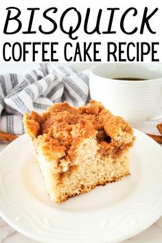 piece of coffee cake made with bisquick Coffee Cake Bisquick Recipe, Bisquick Coffee Cake Recipe Sour Cream, Bisquick Apple Coffee Cake, Bisquick Cinnamon Coffee Cake, Bisquick Velvet Crumb Cake Recipe, Bisquick Dessert Recipes, Bisquick Meals, Breakfast Baking Recipes, Bisquick Coffee Cake