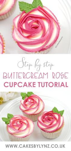 How to pipe Two Tone Buttercream Rose Cupcakes - Rosette Cupcake Tutorial Flower Cupcakes Tutorial, Cupcake Bouquet Tutorial, Cupcake Arrangements, Cupcake Decorating Techniques, Rosette Cupcakes, Buttercream Flowers Tutorial, Cupcake Flowers, Cupcake Flower