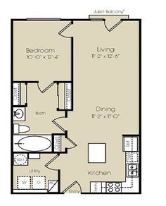 the floor plan for a one bedroom apartment with an attached kitchen and living room area