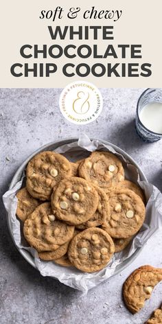 soft and chewy white chocolate chip cookies on a plate