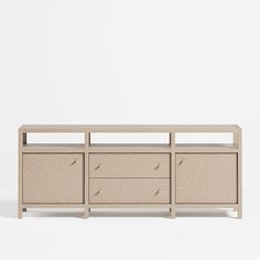 the sideboard is made from wood and has three drawers