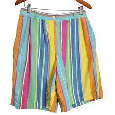 Vintage Susan Bristol Shorts Womens Sz 16 90s Colorful Rainbow Striped High Rise -High waist, zip and button closure -With pockets -Mom Shorts -100% Cotton -Bright, retro, casual, fun Great Condition!    Measurements in photos. Same day / next day shipping  Offers accepted  Like for price drops and deals  Bundle 2 items or more and save! Thank you!  7oz G Multicolor Bermuda Bottoms For Spring, 90s Style Multicolor Spring Bottoms, Casual Multicolor Bermuda Bottoms, Shorts Womens, Colorful Rainbow, Mom Shorts, Rainbow Stripes, Bristol, Short Outfits