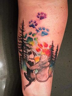 a person with a bear tattoo on their leg